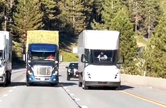 Tesla Semi passing diesels running uphill