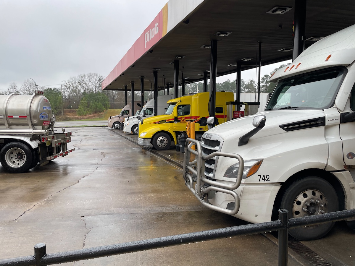 trucks fueling at Pilot truck stop