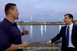 Buttigieg and owner-operator David Alvarado have. a nice, if superficial, chat.