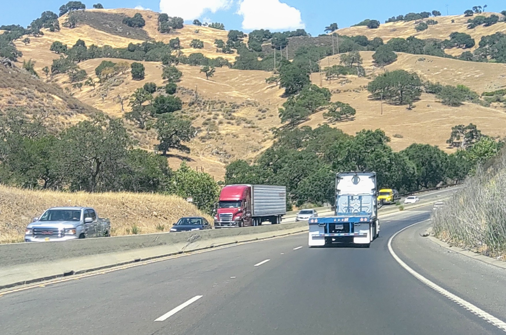 Flatbed On Highway California Pacheco Pass