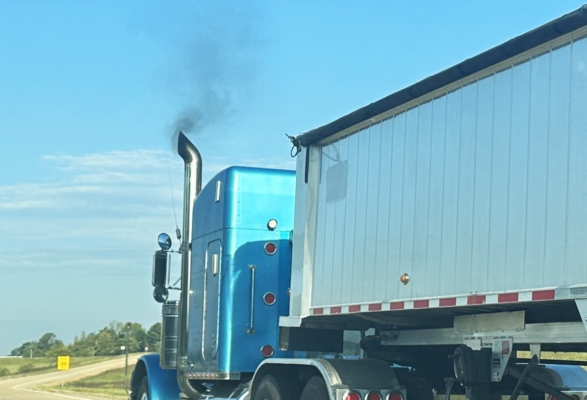 Smoke From Stack On Highway Truck