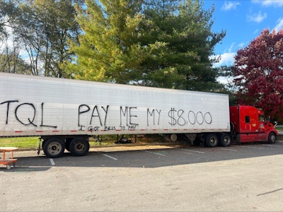 National Owner Operator Association member Gabriel Scott drove this truck to TQL headquarters to demand payment face-to-face. Scott, along with NOOA President Mike Boston, have made broker nonpayment and transparency issues central to their advocacy.