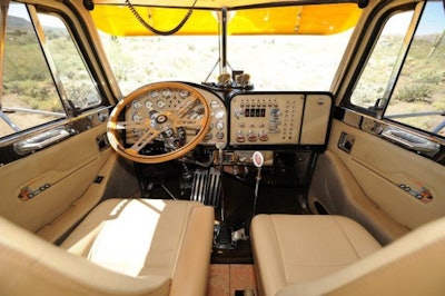 Ron Kelsey's 1981 Peterbilt 359 interior cab from between the front seats