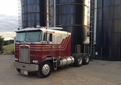 Before repainting, the 1985 K100 with a red and silver design