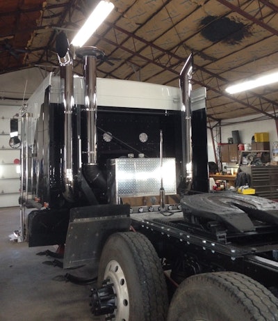 View from the rear of the truck in process in the shop