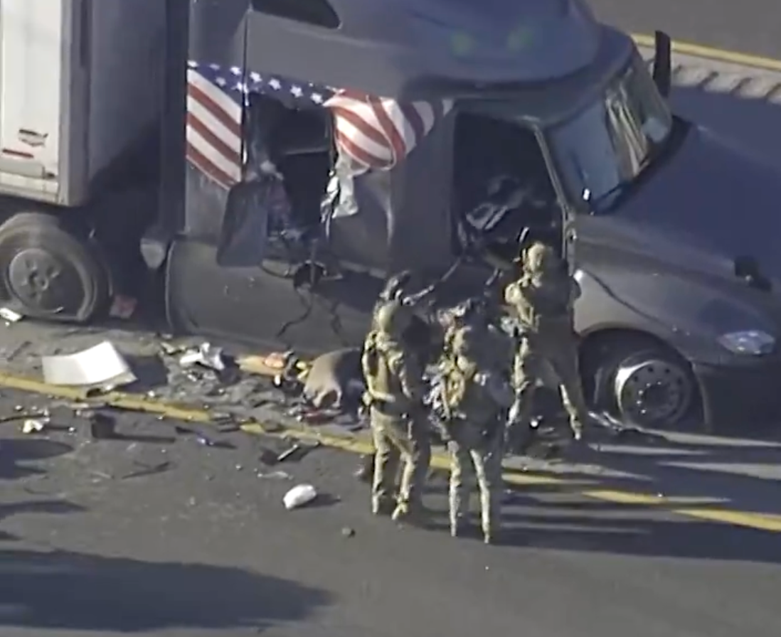 Video still from KHOU report on police truck chase