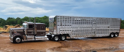 Wes Livingston's 1994 Kenworth W900L pulling a livestock trailer