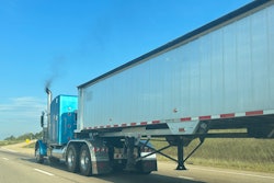 Emissions from truck exhaust stack on highway
