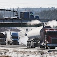 tanker truck on highway in cold weather