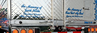 Tributes on the back of Robert Burleson's 2019 Peterbilt 389