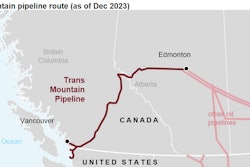 Map shows the Trans Mountain pipeline, which already connects to the Pacific, but the expansion, which is 95% done, will almost triple output from 300,000 barrels per day to 890,000.