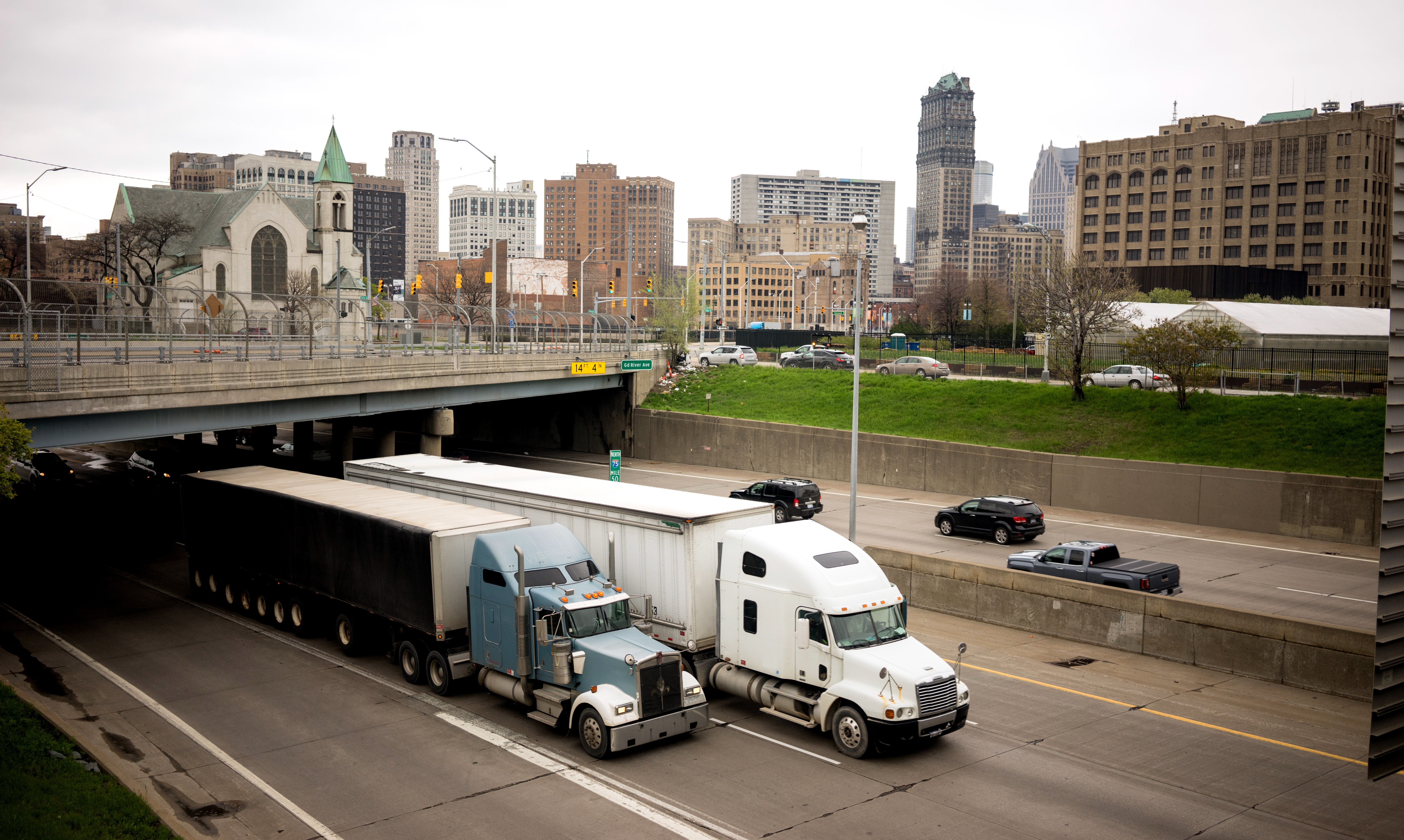 trucks on highway in Detroit