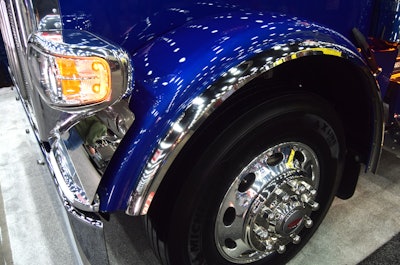 'Starting at the front,' said White, the fenderettes that protect the front of the fenders feature a 'nice classy Peterbilt logo' embossed there, and the fenders themselves surrounds/extenders.