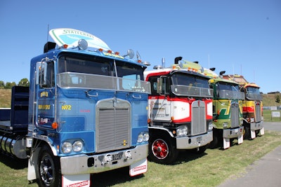 This line-up of 40-plus-year-old K-series Kenworth cabovers, all 'fully restored by the owners to original,' said photographer Rod Simmonds, featured prominently among hundreds of trucks in an early-February celebration of Kenworth's 100th anniversary organized by Southpac Trucks in New Zealand.