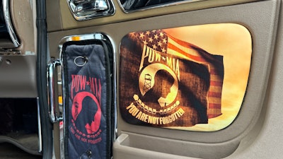 Door panel of Fritz Littlefield's 2006 Peterbilt 379