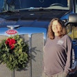 Candace Marley with her Peterbilt 579 dressed up for Wreaths Across America