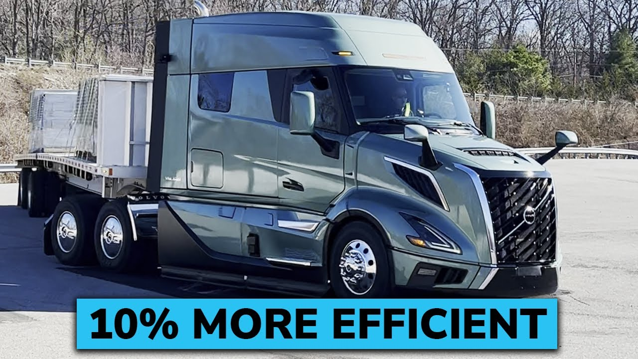 Volvo VNL with textbox that says 10% more efficient.