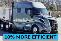 Volvo VNL with textbox that says 10% more efficient.