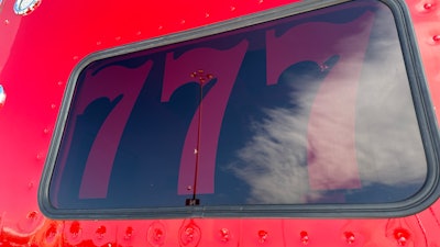 Back glass of Gary Jones' 2018 Peterbilt 389