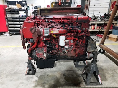 ISX motor out of 2015 Peterbilt on jack stands