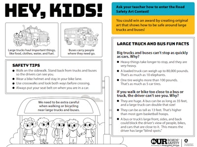 Kids activity page from Our Roads, Our SAfety campaign