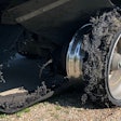 blown and shredded truck tire