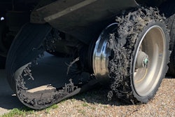 blown and shredded truck tire