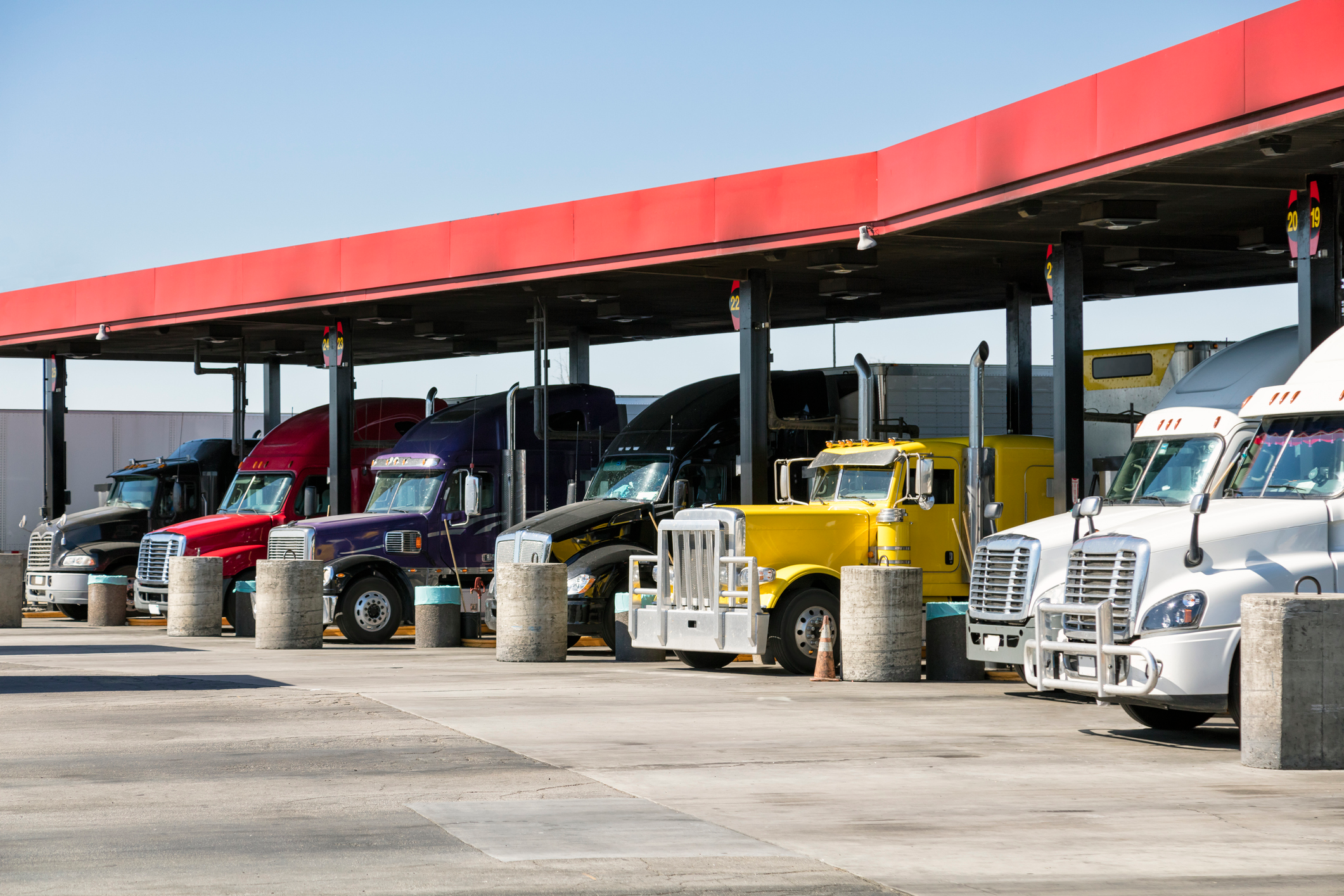 trucks at fuel island