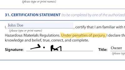 Penalty of perjury statement on MCS-150 form