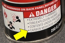 Carbon monoxide warning on bottle of butane