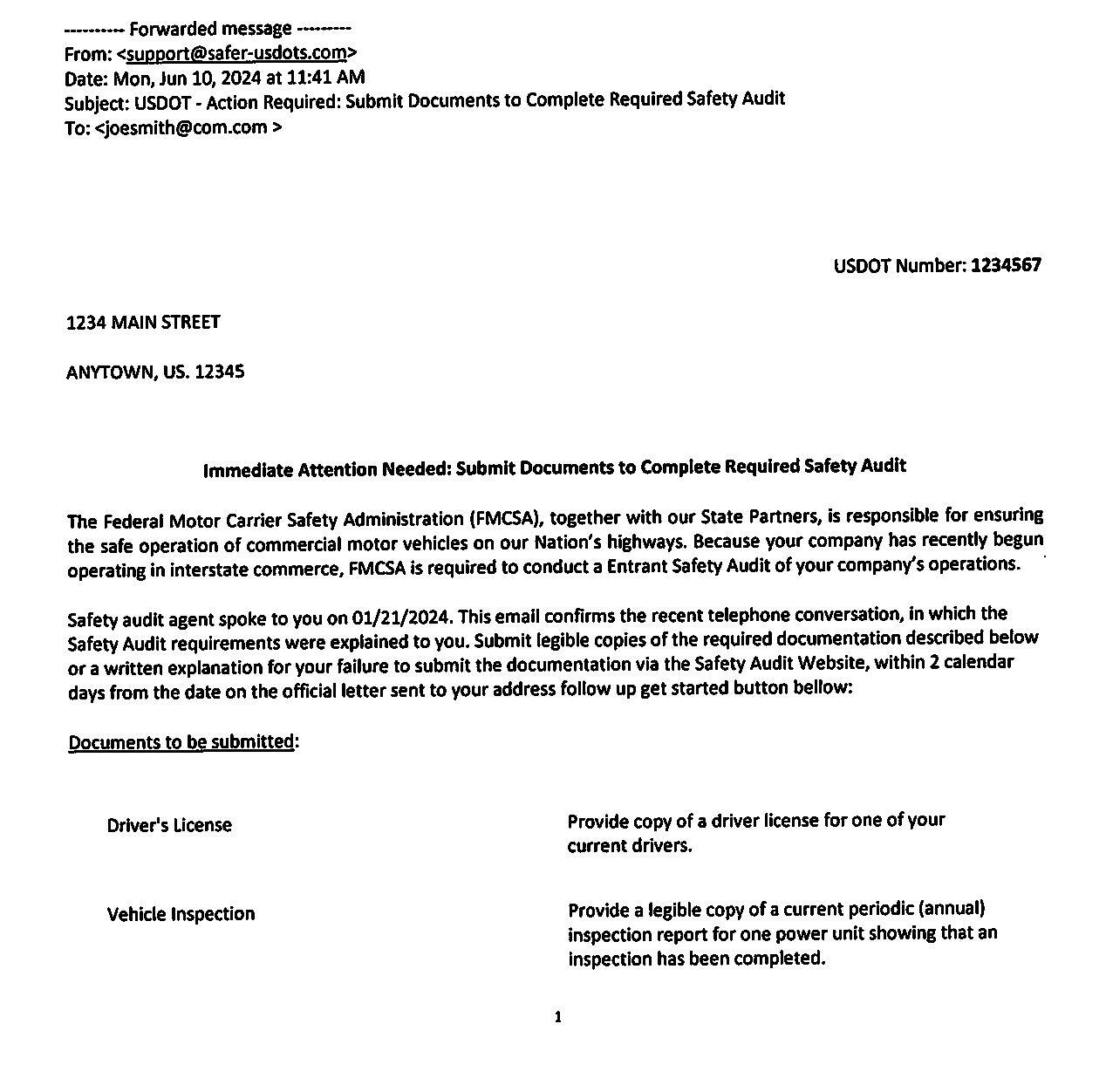 WSTA's mockup of the scam email