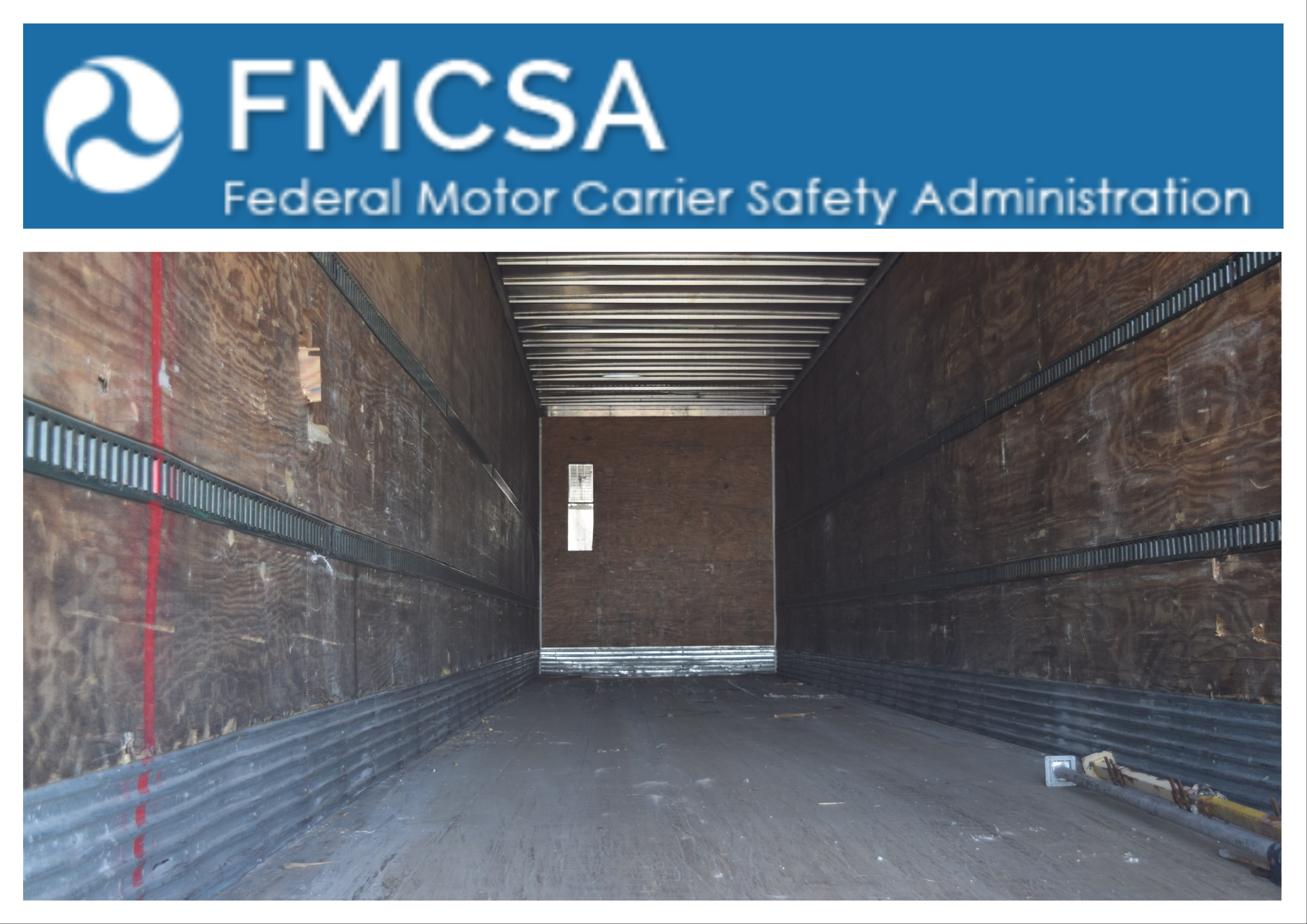 empty trailer truck with fmcsa federal motor carrier safety administration text