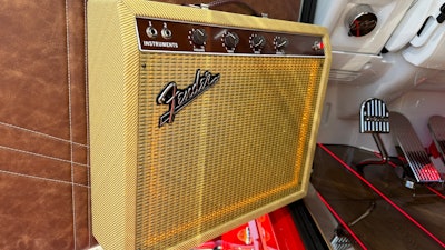 Fender tweed amp speaker cover on Davis Bros.' 2024 Peterbilt 389