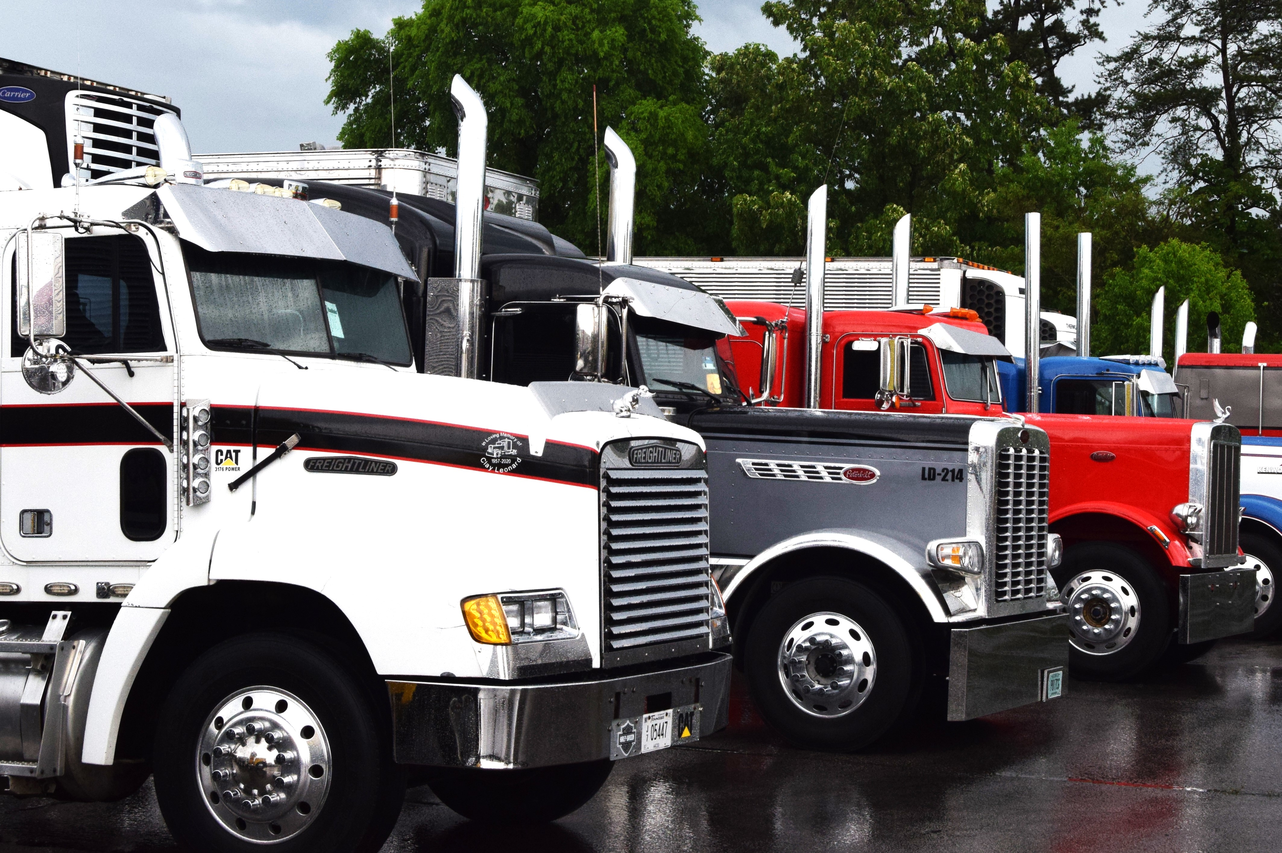 Trucks Parked In Line Rain