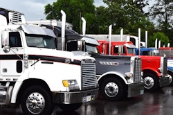 Trucks Parked In Line Rain