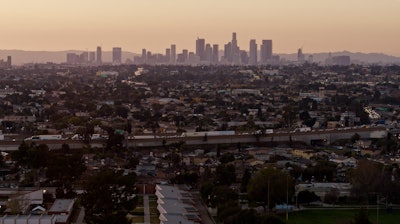 Los Angeles distance view with trucks