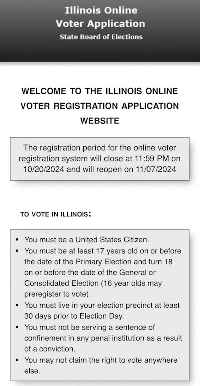 Illinois' online voter application from state board of elections