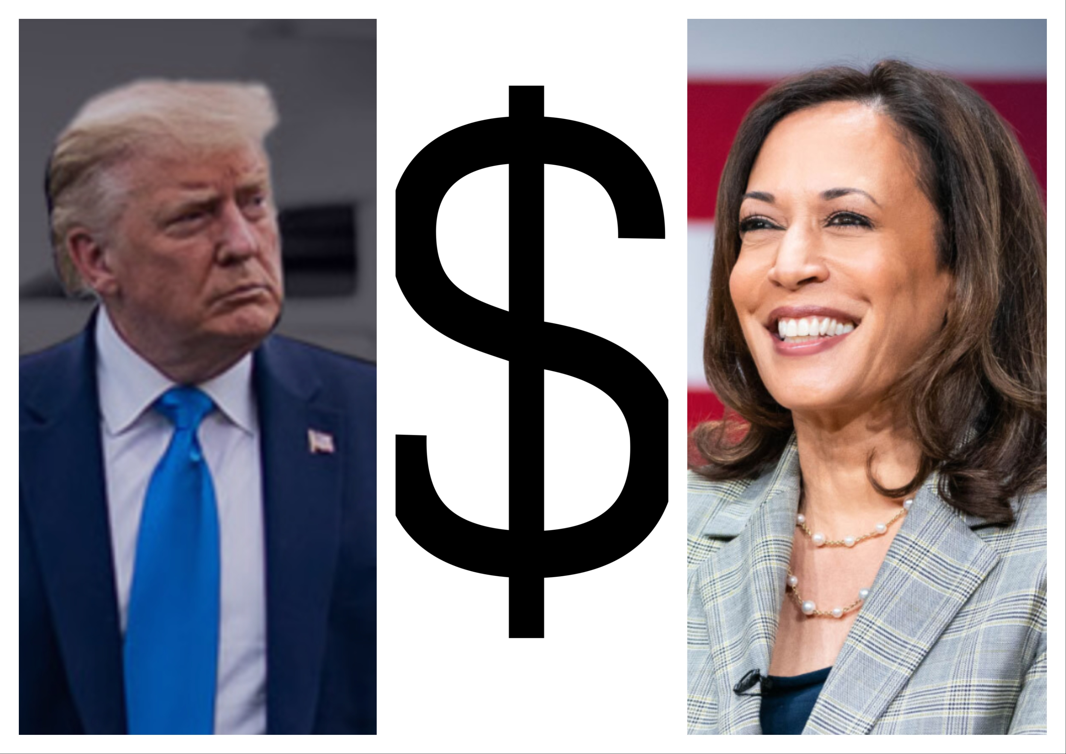 Donald Trump and Kamala Harris money