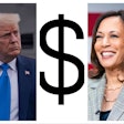 Donald Trump and Kamala Harris money