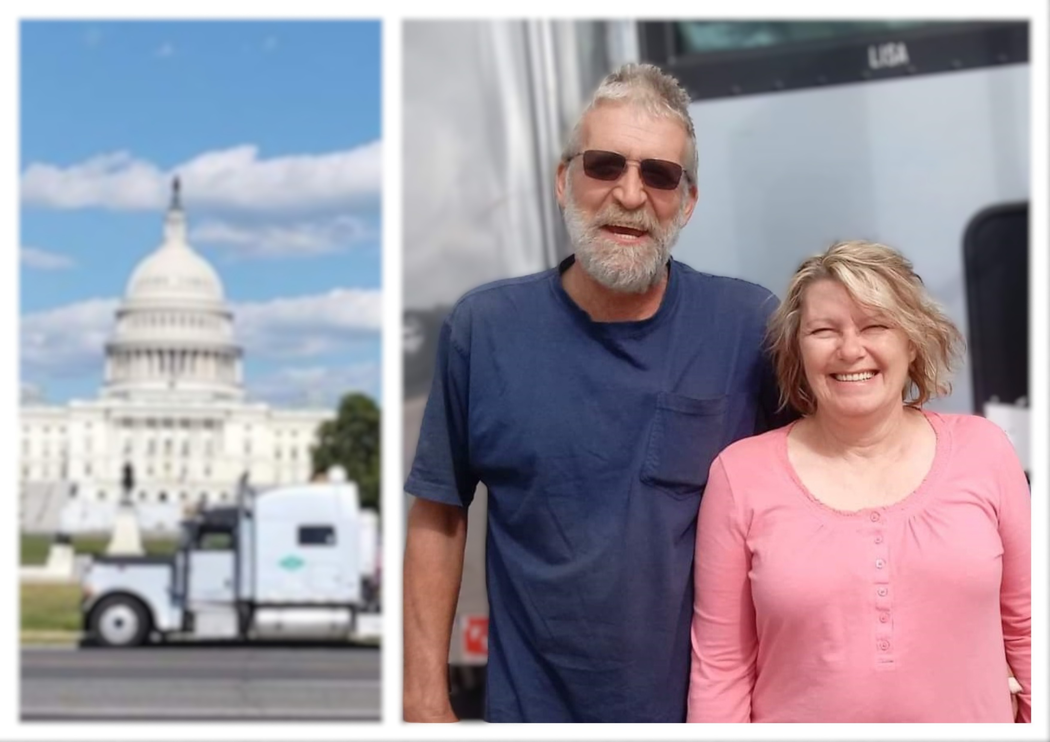 Lee and Lisa Schmitt -- their 2005 Peterbilt is shown in the background image here parked in past outside the U.S. Capitol building.