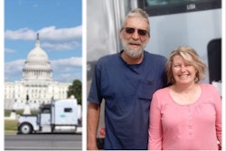 Lee and Lisa Schmitt -- their 2005 Peterbilt is shown in the background image here parked in past outside the U.S. Capitol building.