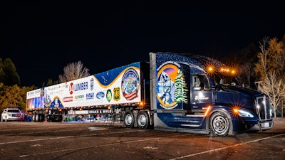 U.S. Capitol Christmas Tree truck at night