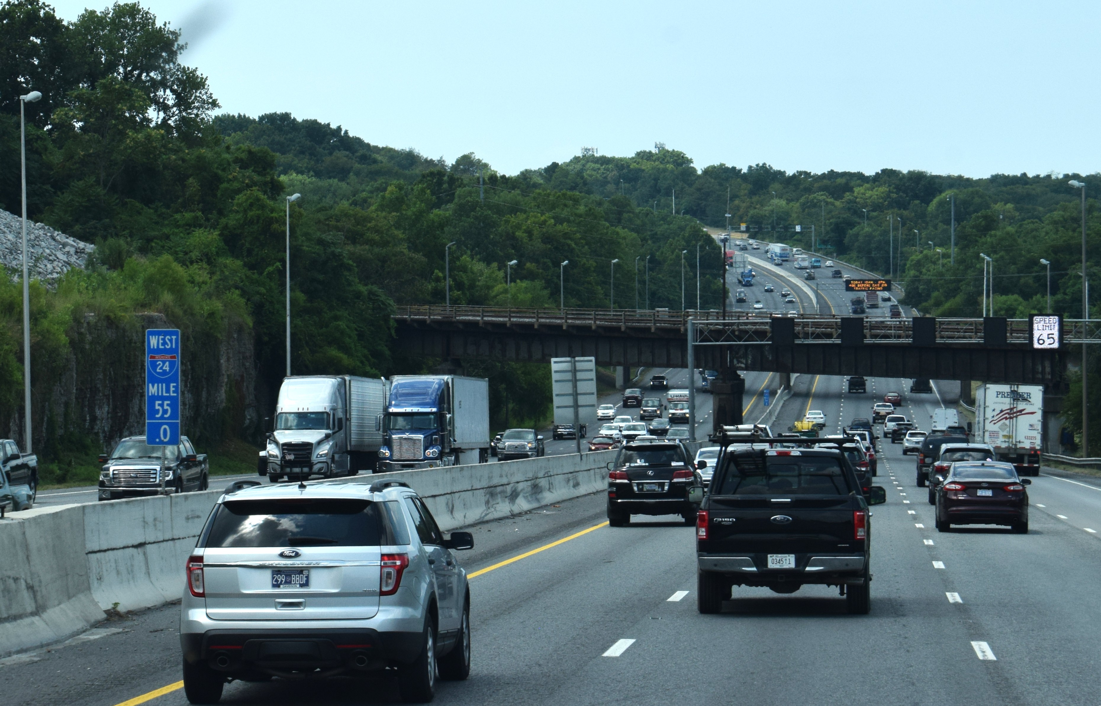 Crowded Highway Scene Trucks