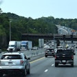 Crowded Highway Scene Trucks