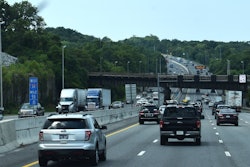 Crowded Highway Scene Trucks