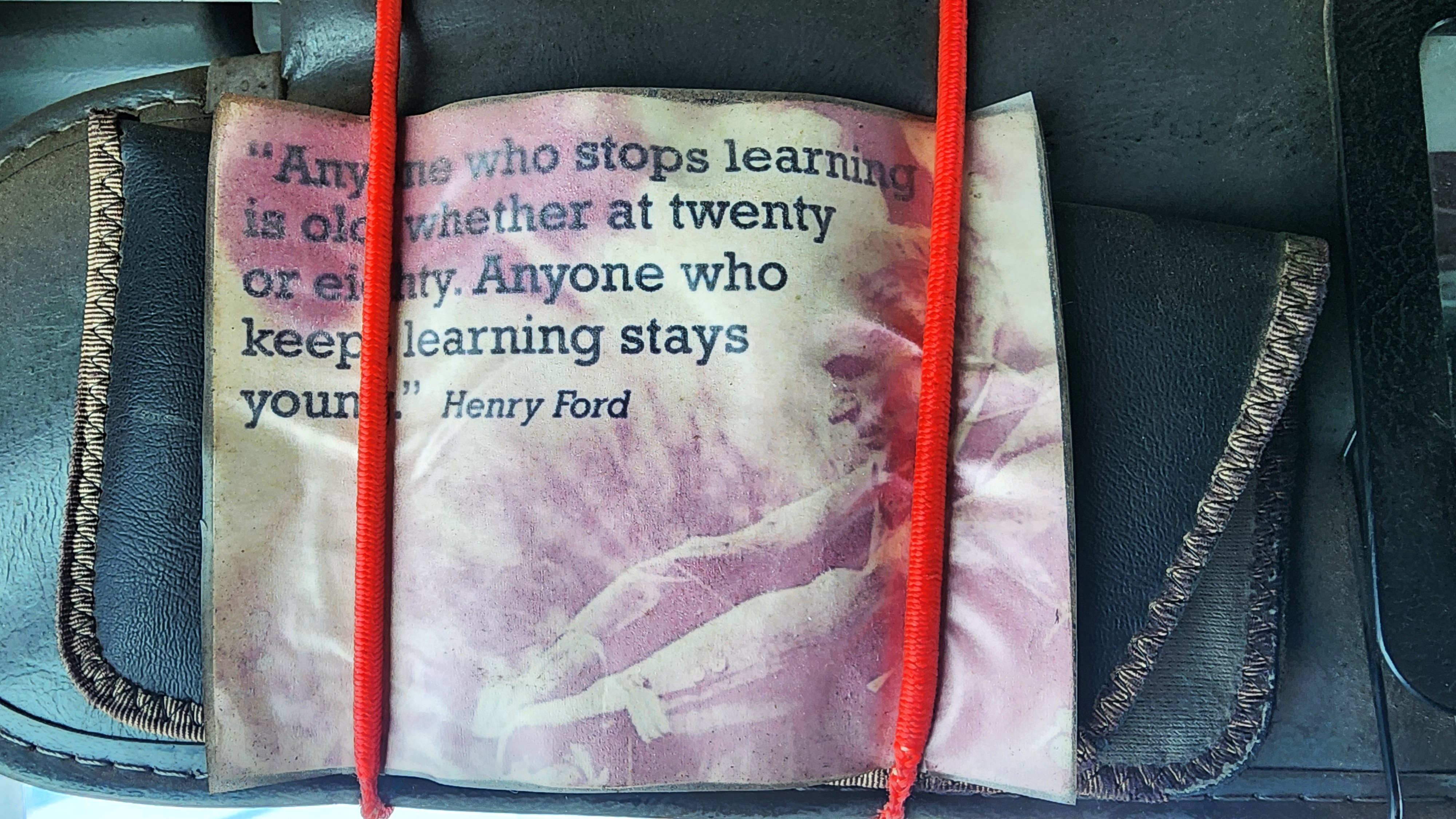Alan Kitzhaber's truck visor, with quote by Henry Ford