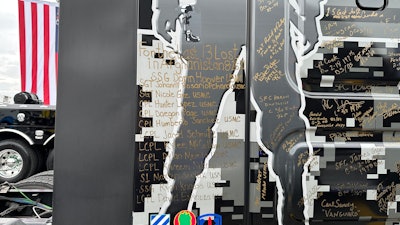 Names of 13 killed in Afghanistan on Craig Daniels' Freightliner