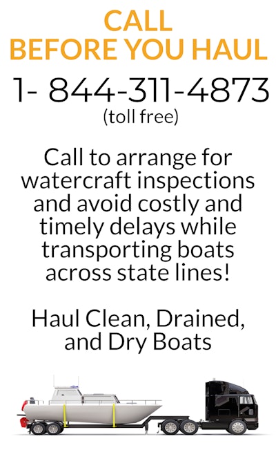 Call Before You Haul watercraft inspection toll-free number flier