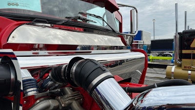 Engine compartment of AN Transport's 2008 Kenworth W900L