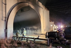 Firefighters outside of Wyoming I-80 tunnel crash site
